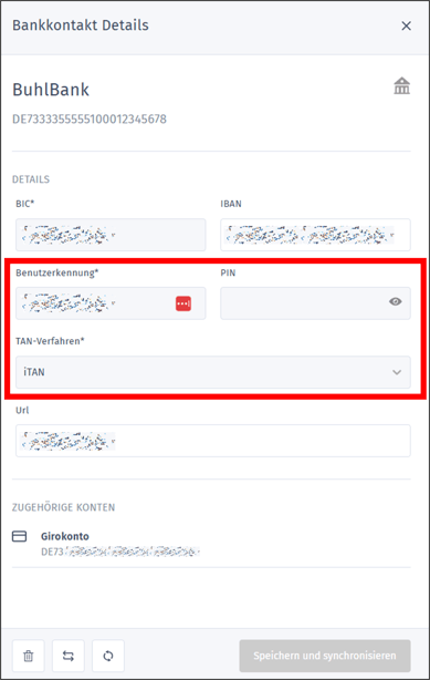 Banking-Zugangsdaten - Zugangsdaten ändern