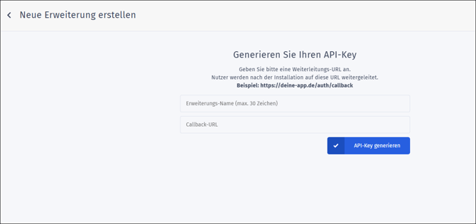 Eigene Erweiterungen - API-Key generieren