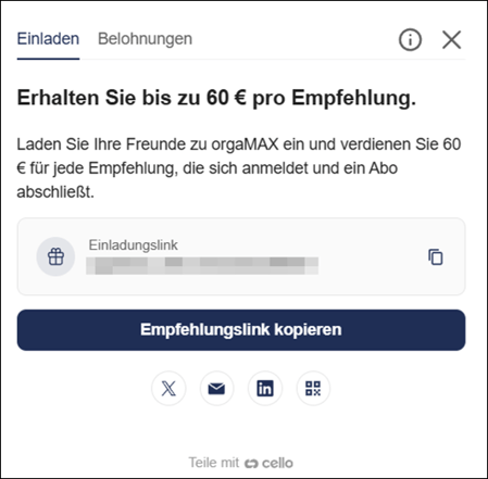 Gezeigt wird, wie der Empfehlungslink generiert und kopiert werden kann