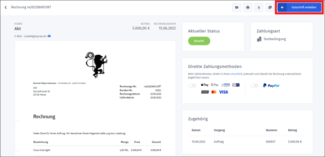 Rechnung stornieren - Gutschrift erzeugen