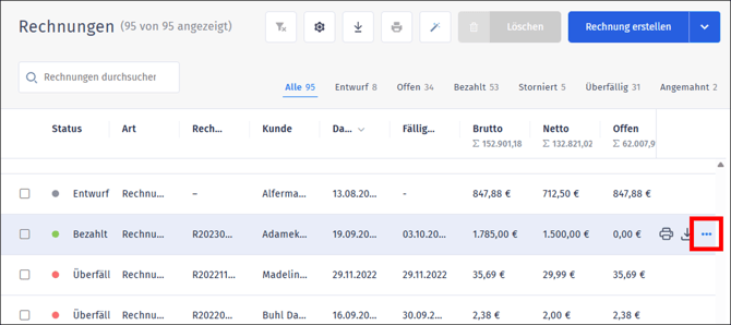 Rechnung stornieren - Kopieren und bearbeiten