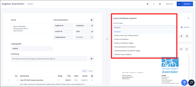 Gezeigt wird, wo in einem Vorgang englische Vorlagen ausgewählt werden können.