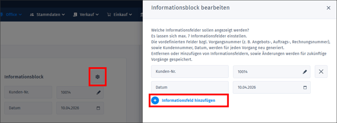 Gezeigt wird, wie weitere zusätzliche Felder im sogenannten Informationsblock angezeigt werden können
