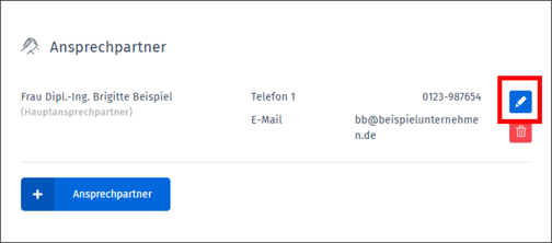 Gezeigt wird, wo ein vorhandener Ansprechpartner im Kunden bearbeitet werden kann