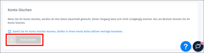 Gezeigt wird, wie das orgaMAX-Konto gelöscht werden kann