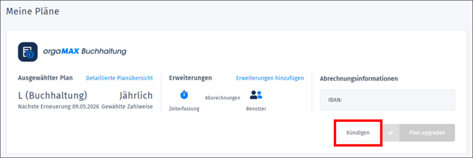 Gezeigt wird, wie aktive Pläne gekündigt werden können