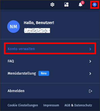 Gezeigt wird, wo sich die Kontoverwaltung befindet.