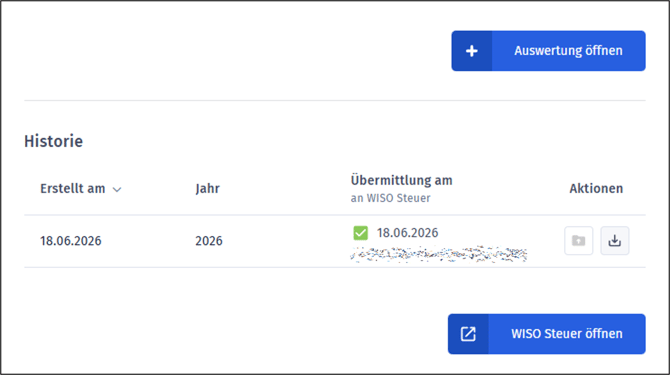 Das Bild zeigt die Historie der EÜR in orgaMAX