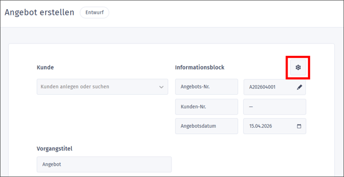 Zusätzliche Felder - Einstellungen öffnen
