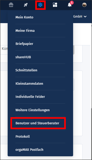 Gezeigt wird, wo der Benutzer-Bereich geöffnet werden kann