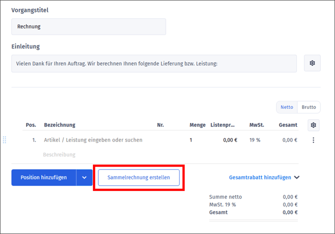 Gezeigt wird, wo in einer neuen Rechnung die offenen Aufträge zum Kunden ausgewählt werden können