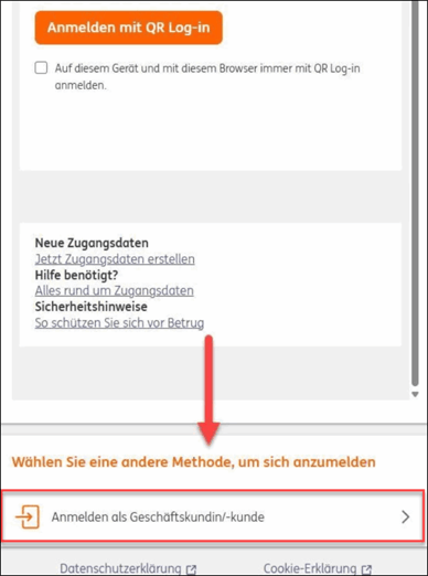 ING-DiBa anbinden - als Geschäftskunde anmelden
