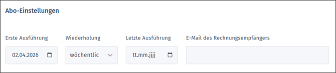 Gezeigt wird, welche Einstellungen beim Anlegen einer Abo-Rechnung festgelegt werden können