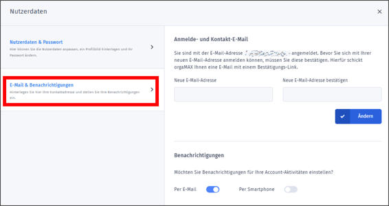 Gezeigt wird die Änderung der E-Mail-Adresse über die Kontoverwaltung