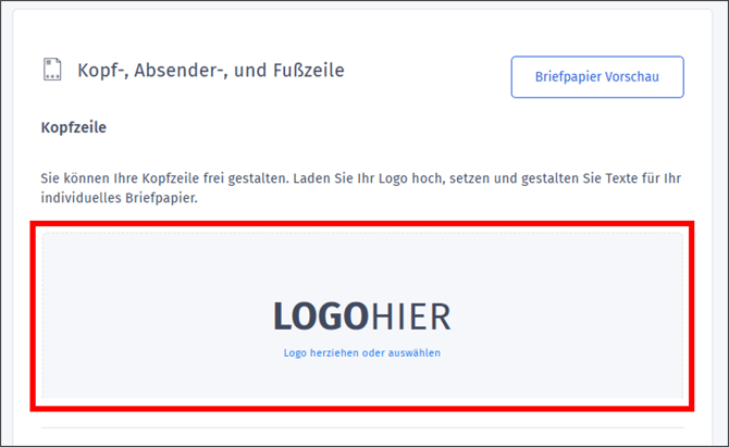 Gezeigt wird der Bearbeitungsbereich zum Erstellen einer Kopfzeile in orgaMAX