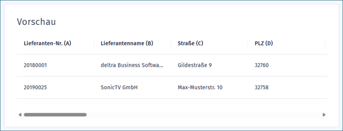 Lieferantenimport - Vorschau