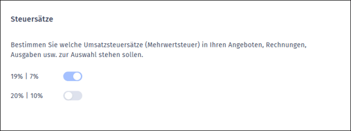 Steuereinstellungen - Steuersätze