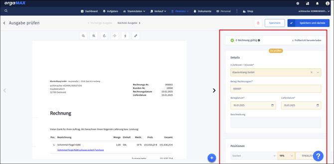 E-Rechnung - Ausgabe prüfen