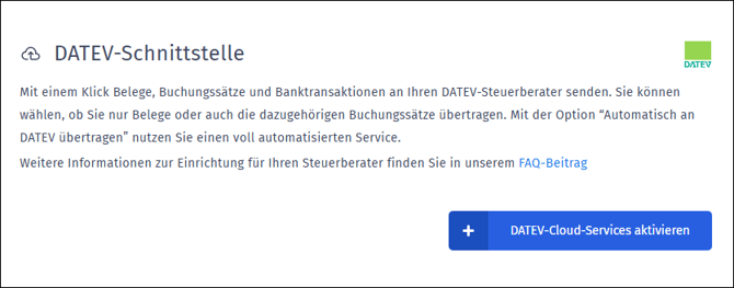Gezeigt wird, wo die sogenannten DATEV-Cloud-Services aktiviert werden können