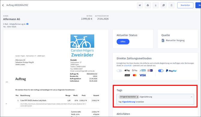 Gezeigt wird, wie Tags in einem Vorgang hinzugefügt werden können