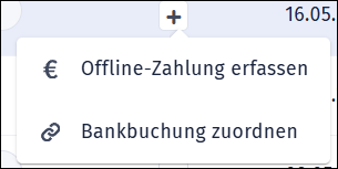 Gezeigt wird, wie über die Rechnungsliste das Erfassen einer Zahlung zu einer Rechnung angestoßen werden kann.