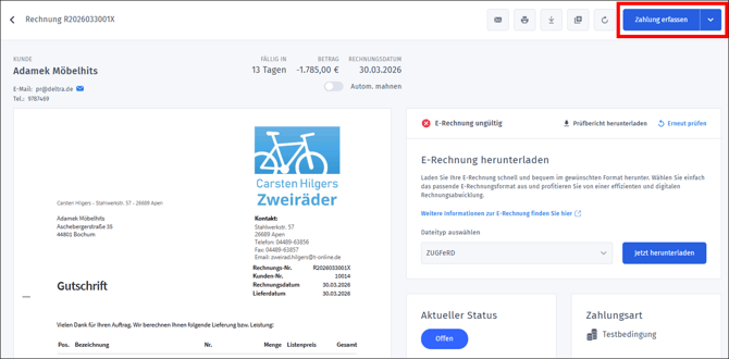 Zahlungen erfassen - aus Rechnung