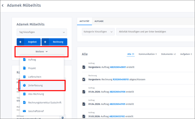 Zeiterfassung - Zeiten im Kunden erfassen