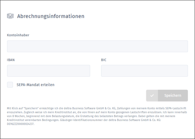 Gezeigt wird die Maske zum Erteilen eines SEPA-Mandates