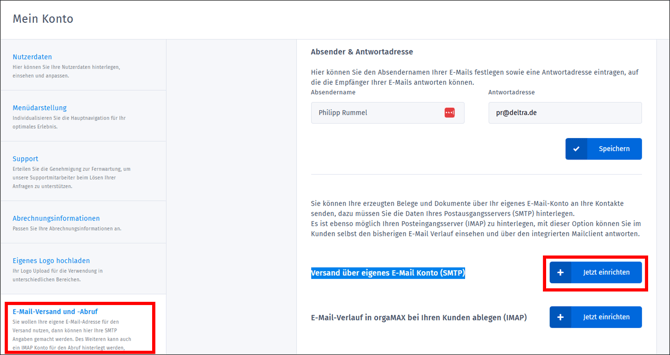 Gezeigt wird, wo das eigene E-Mail-Konto angebunden werden kann.