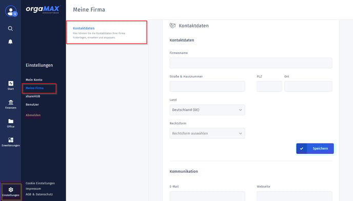 Einstellungen Meine Firma