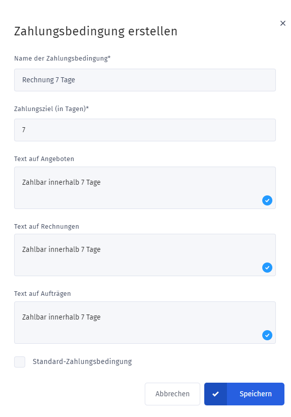 Zahlungsbedingung erstellen