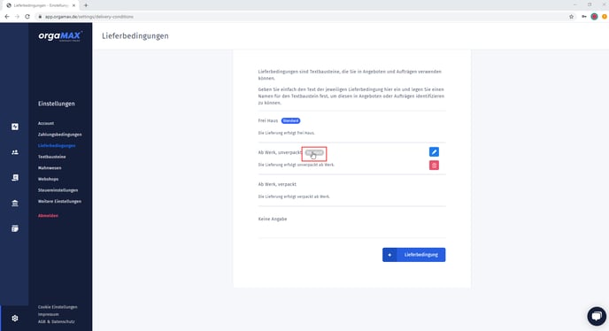 Lieferbedingungen Standard